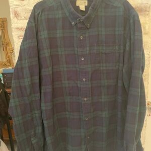 Men’s LL Bean Blue and Green Vintage Cotton Plaid Flannel Shirt